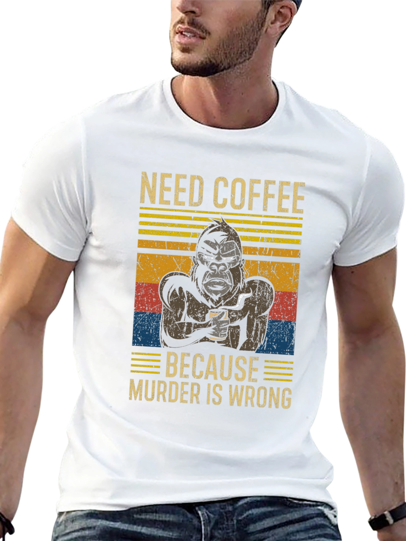 Need Coffee Gorilla T-Shirt - Murder is Wrong