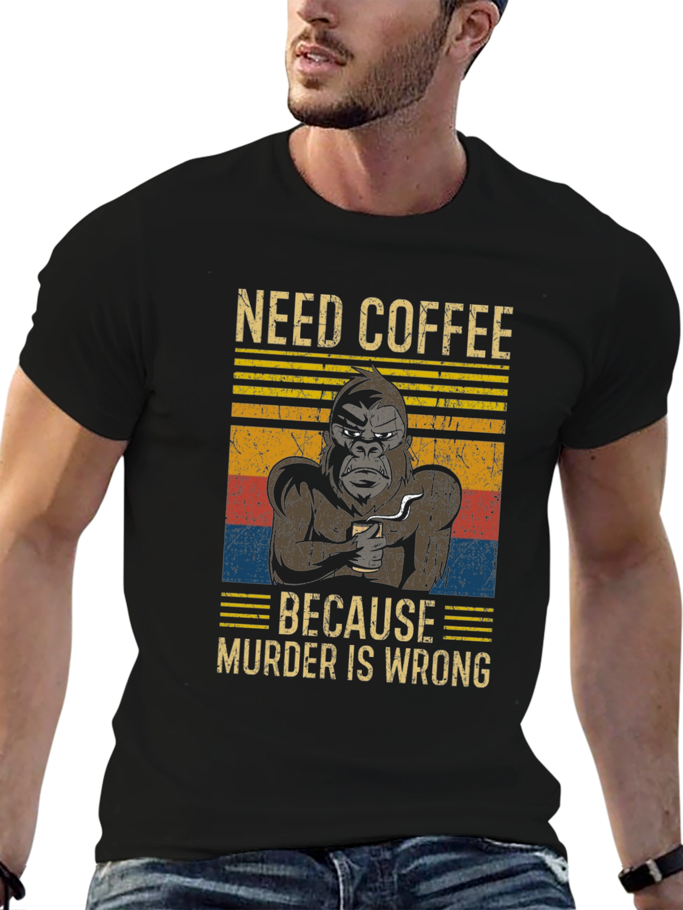 Need Coffee Gorilla T-Shirt - Murder is Wrong