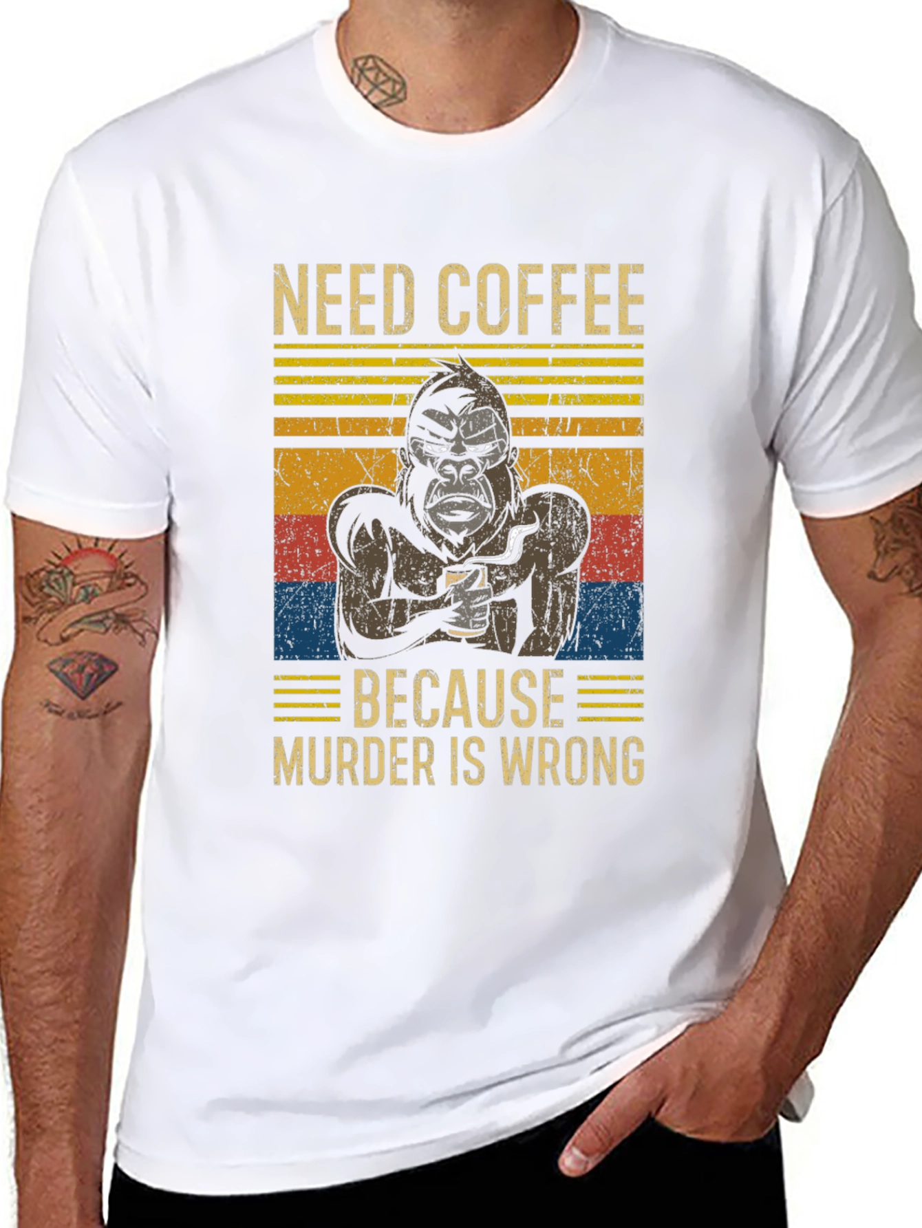 Need Coffee Gorilla T-Shirt - Murder is Wrong