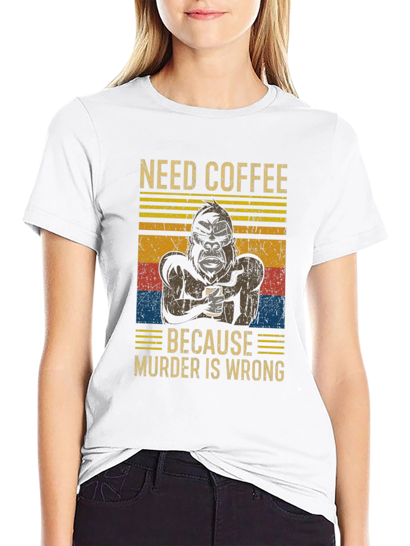 Need Coffee Gorilla T-Shirt - Murder is Wrong