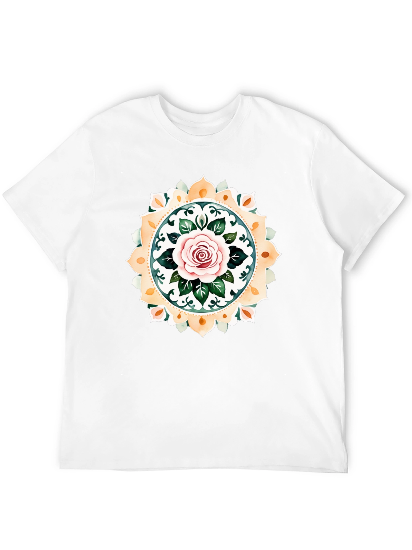 Rose Mandala Graphic Tee - Artistic Black T-Shirt
