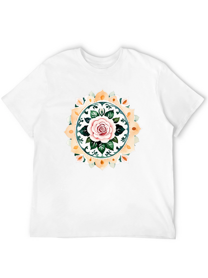 Rose Mandala Graphic Tee - Artistic Black T-Shirt