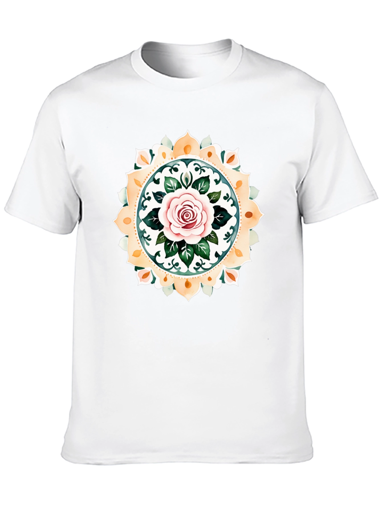 Rose Mandala Graphic Tee - Artistic Black T-Shirt