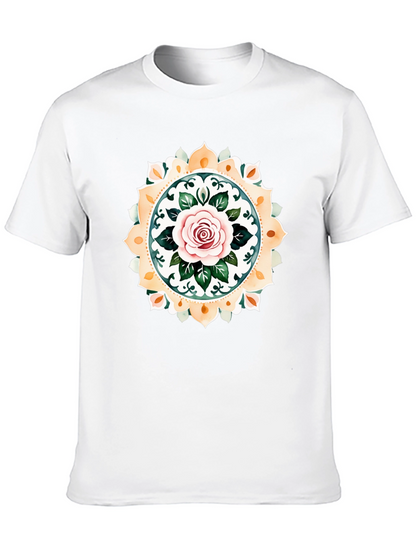 Rose Mandala Graphic Tee - Artistic Black T-Shirt