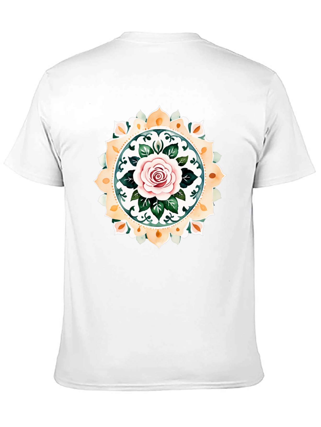 Rose Mandala Graphic Tee - Artistic Black T-Shirt