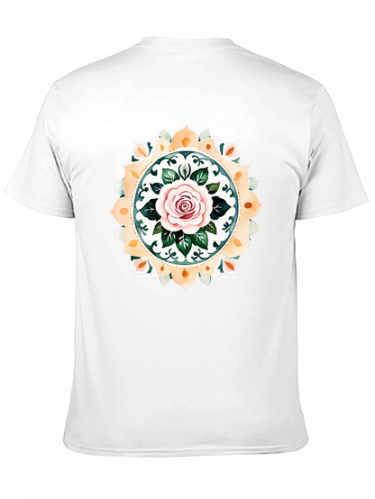 Rose Mandala Graphic Tee - Artistic Black T-Shirt