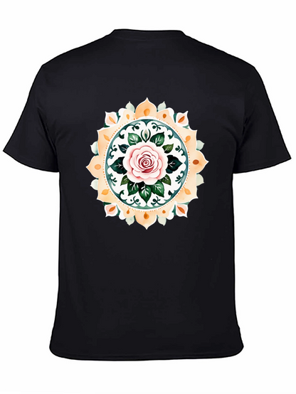 Rose Mandala Graphic Tee - Artistic Black T-Shirt