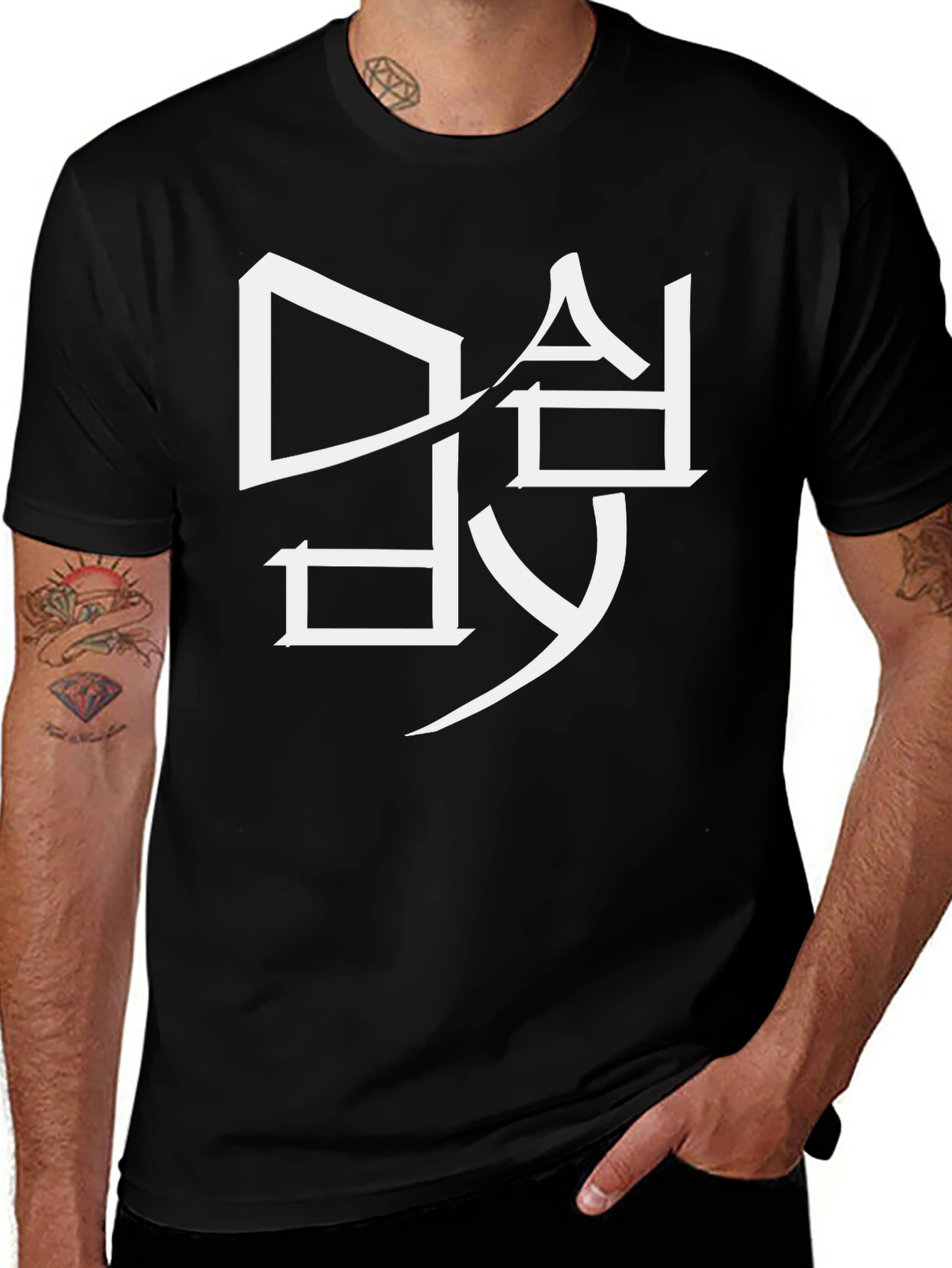 Modern Graphic Tee - White Design on Black