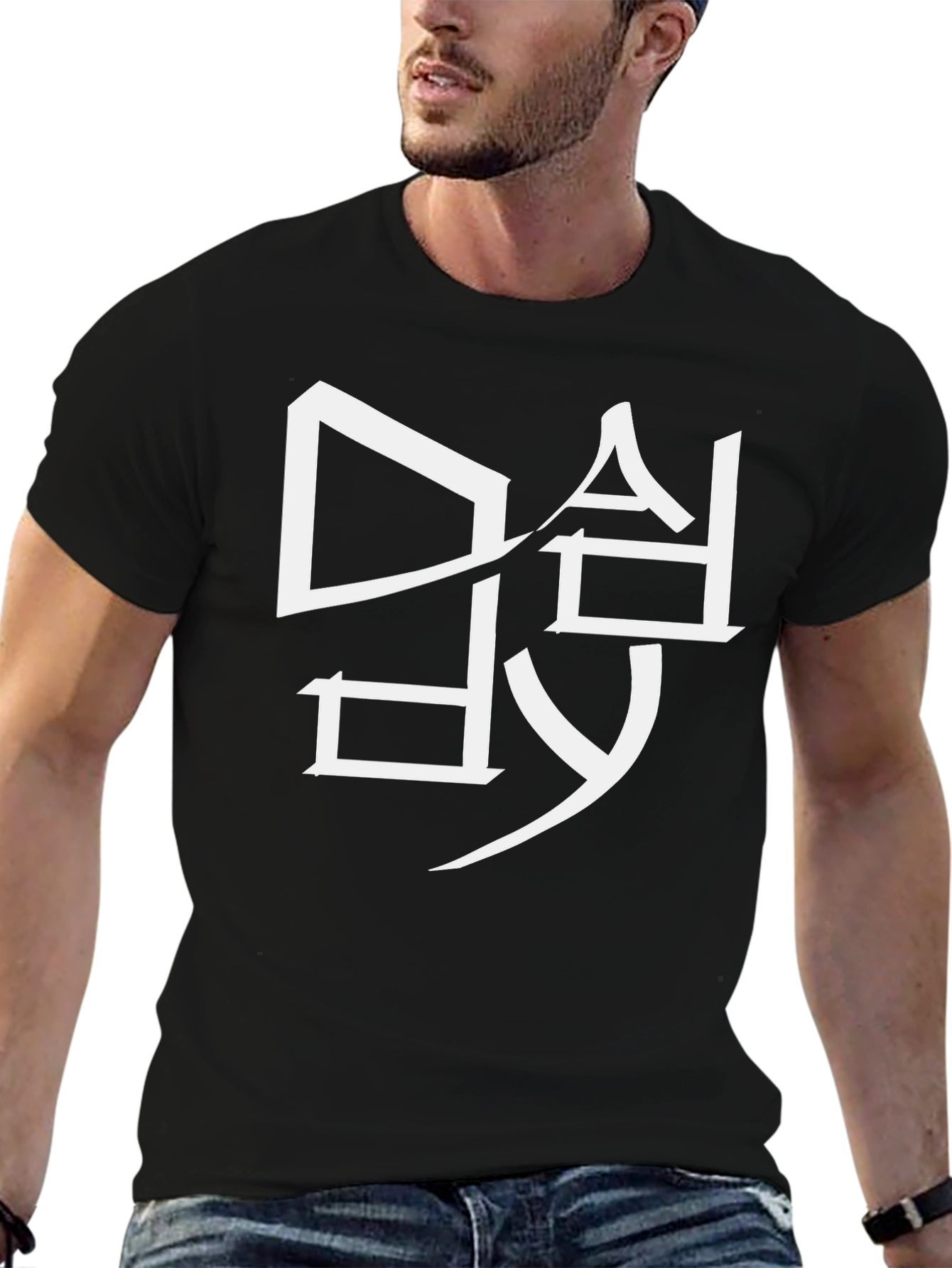 Modern Graphic Tee - White Design on Black