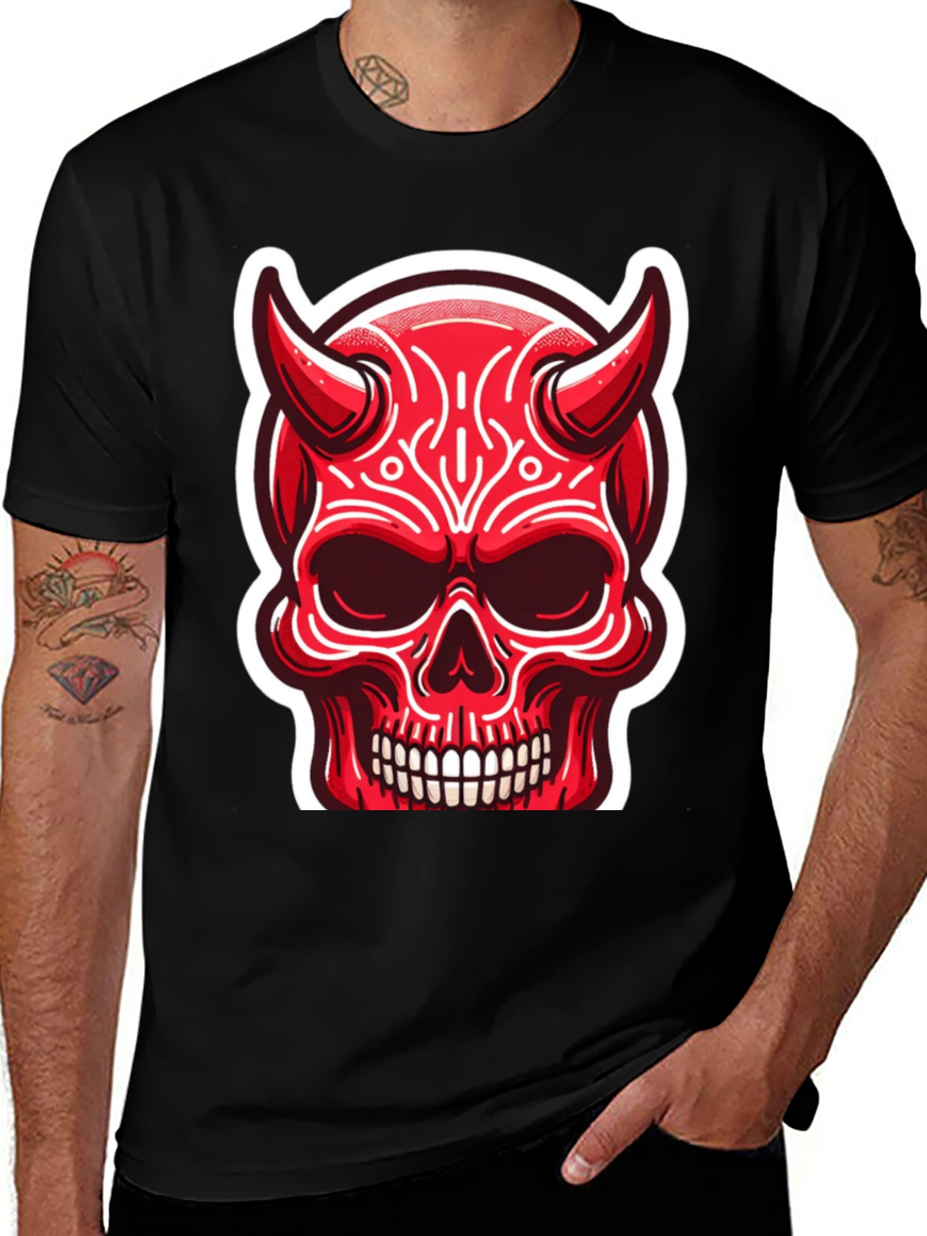 Devil Skull Graphic Tee - Edgy Red Design