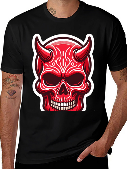Devil Skull Graphic Tee - Edgy Red Design