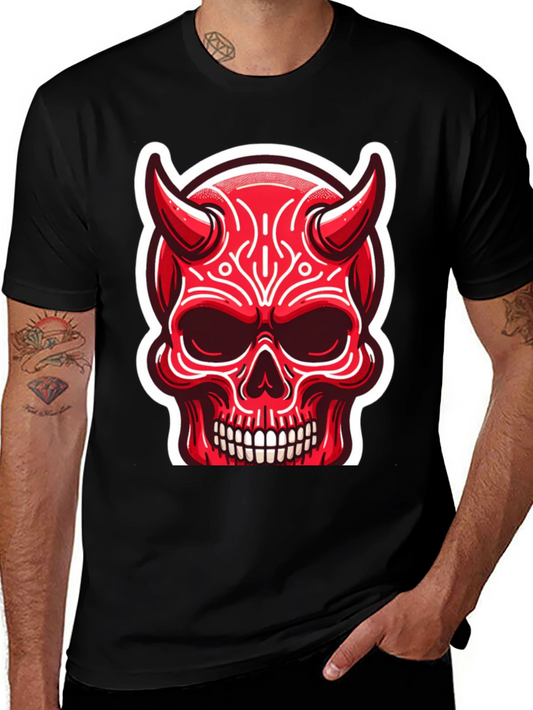 Devil Skull Graphic Tee - Edgy Red Design