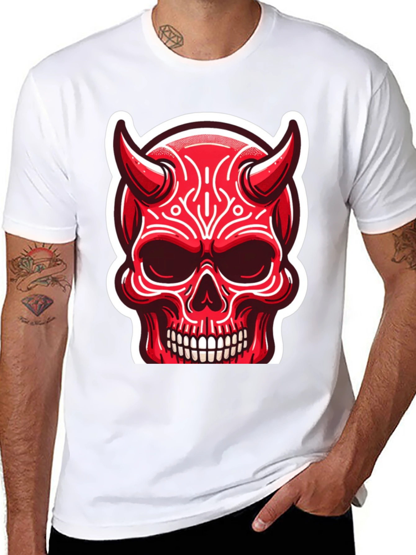 Devil Skull Graphic Tee - Edgy Red Design