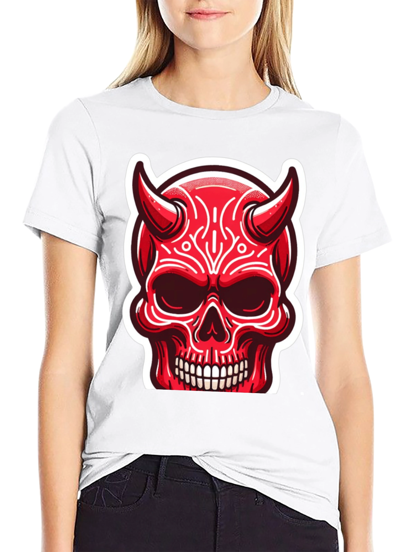 Devil Skull Graphic Tee - Edgy Red Design