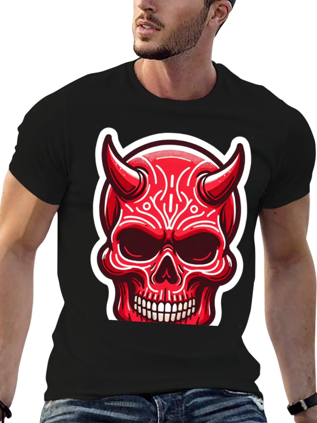 Devil Skull Graphic Tee - Edgy Red Design