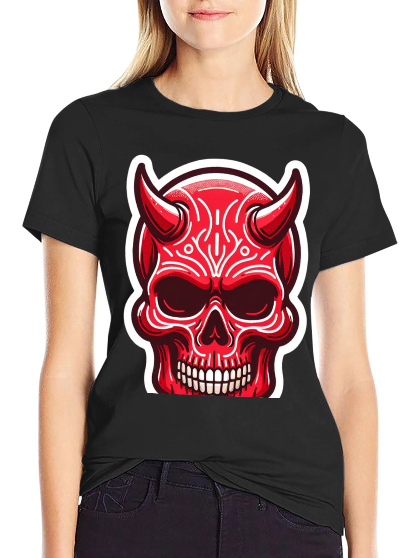 Devil Skull Graphic Tee - Edgy Red Design