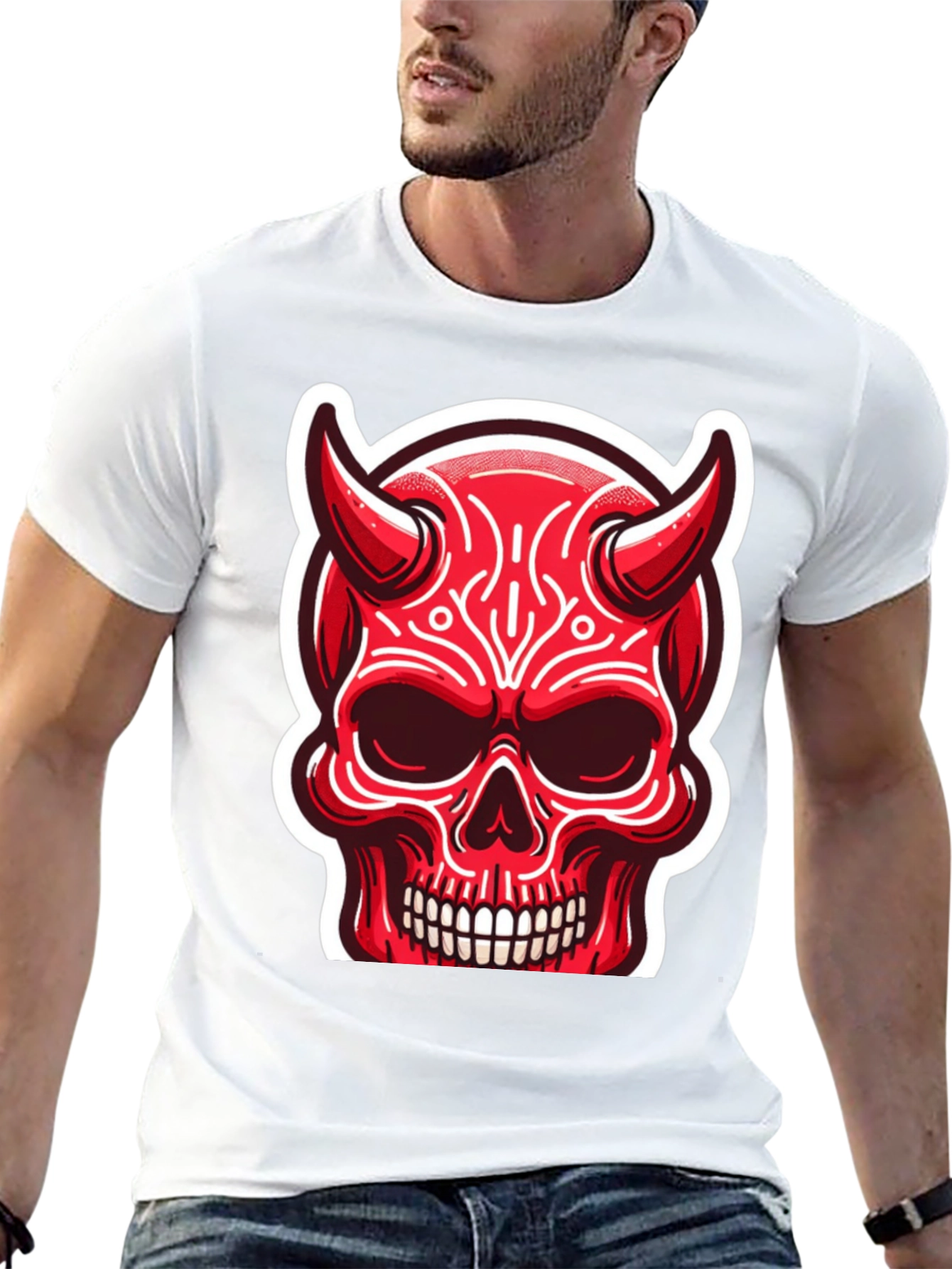 Devil Skull Graphic Tee - Edgy Red Design