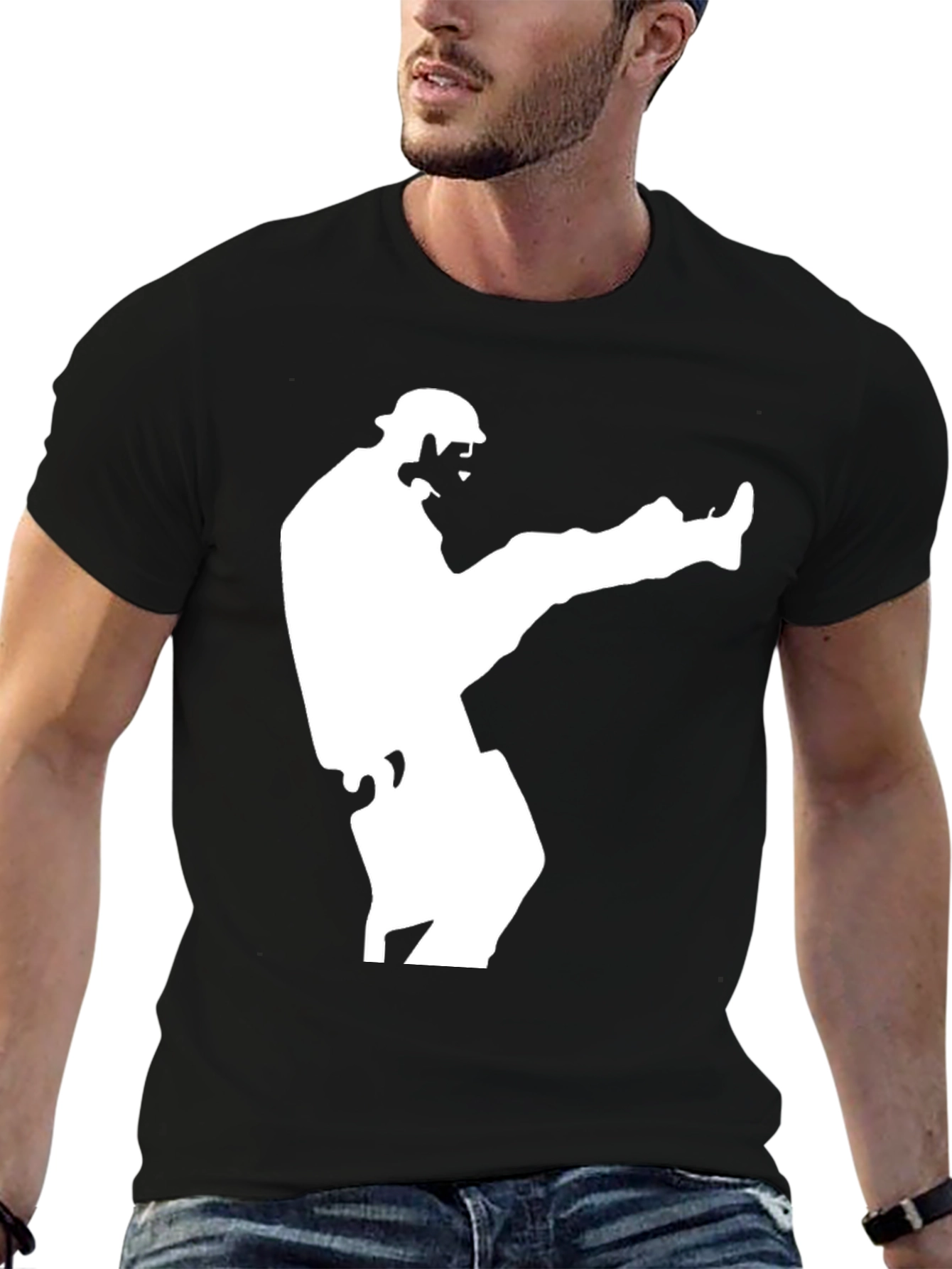 Karate Kick Graphic Tee - Black Cotton T-Shirt