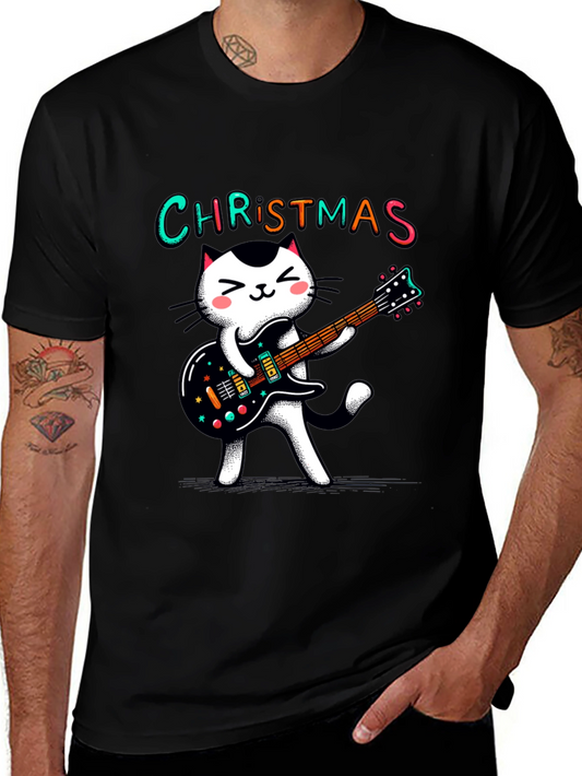 Christmas Cat Guitar T-Shirt - Holiday Style