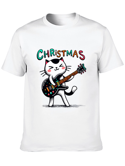 Christmas Cat Guitar T-Shirt - Holiday Style