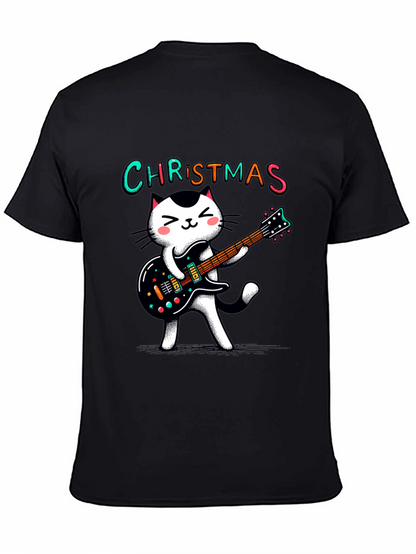 Christmas Cat Guitar T-Shirt - Holiday Style
