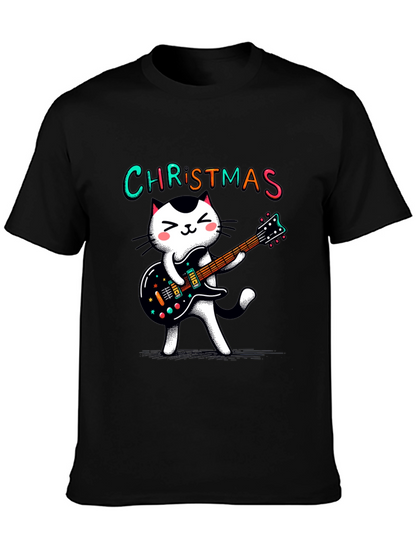 Christmas Cat Guitar T-Shirt - Holiday Style