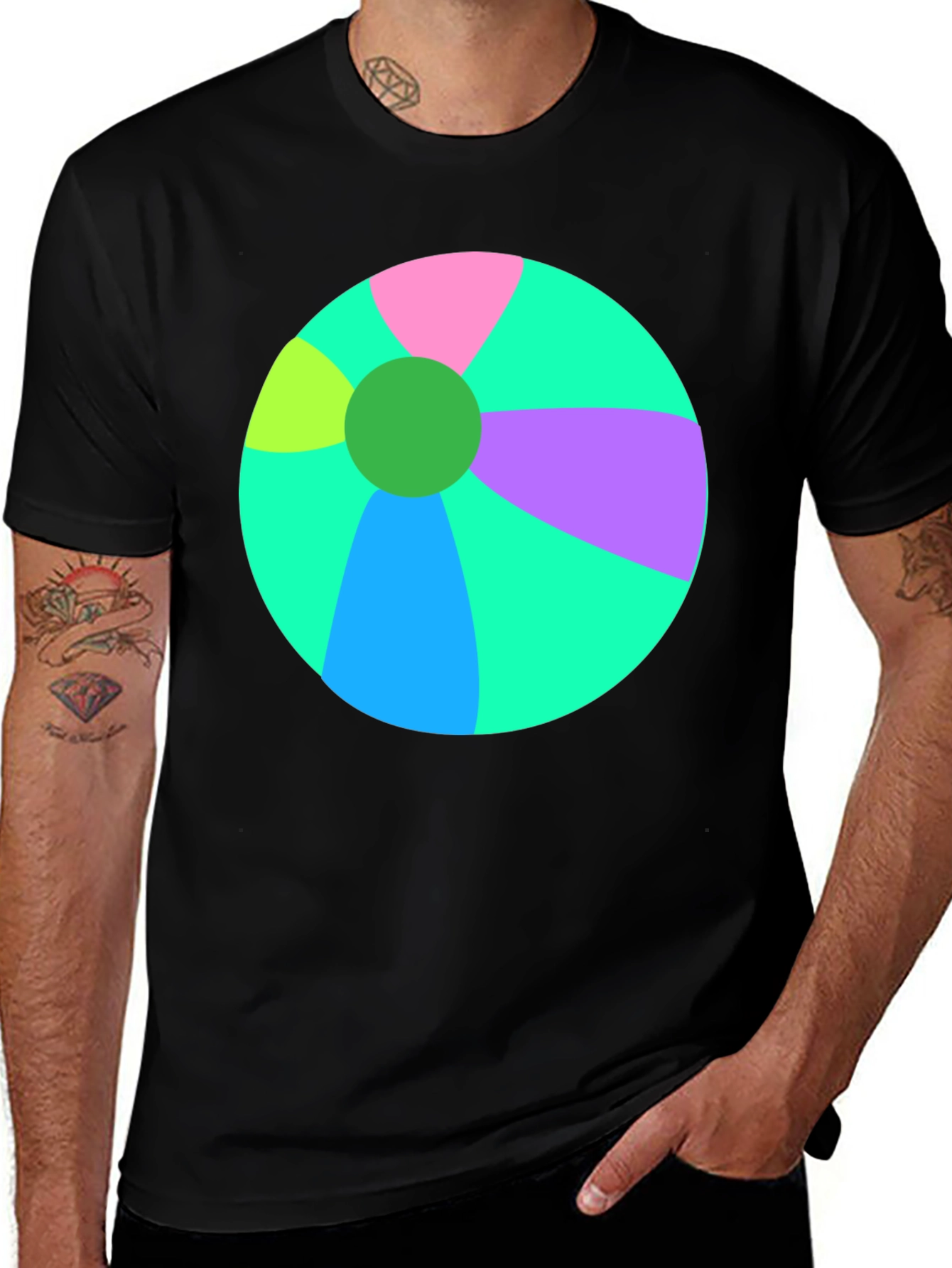 Fun Beach Ball Graphic Tee - Black Casual Shirt