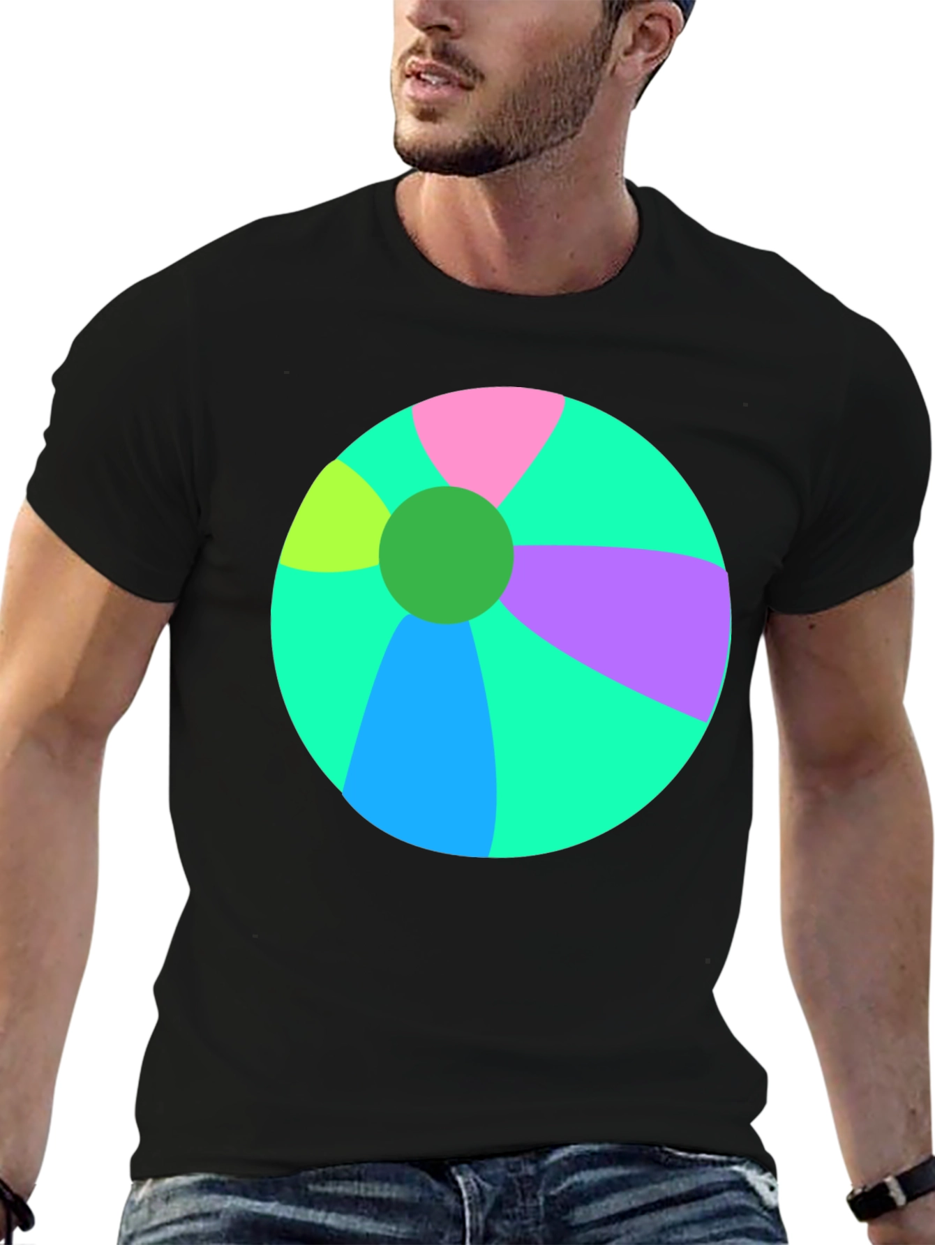 Fun Beach Ball Graphic Tee - Black Casual Shirt