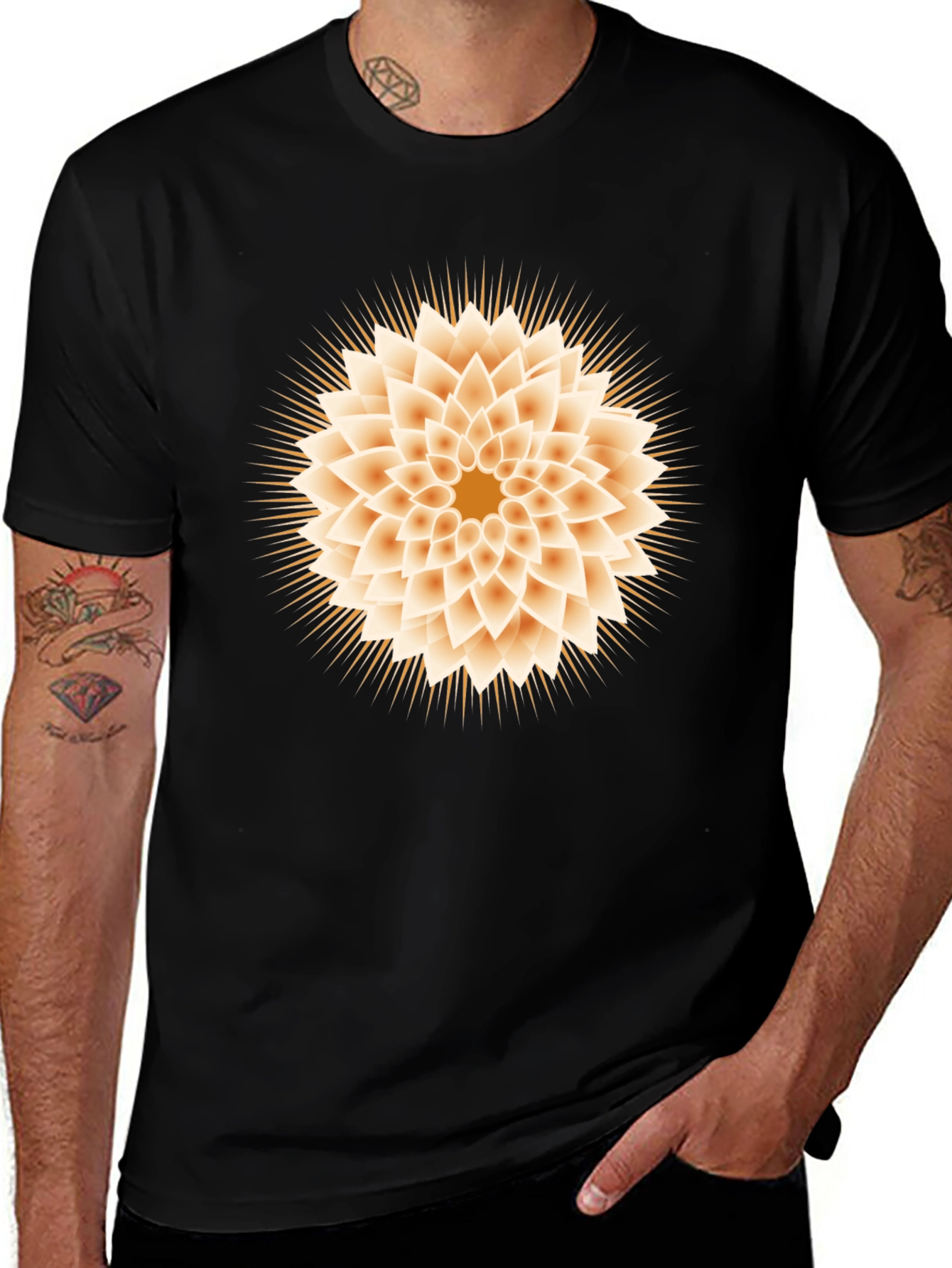 Geometric Flower Graphic Tee - Black