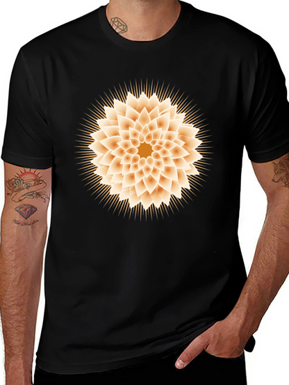 Geometric Flower Graphic Tee - Black