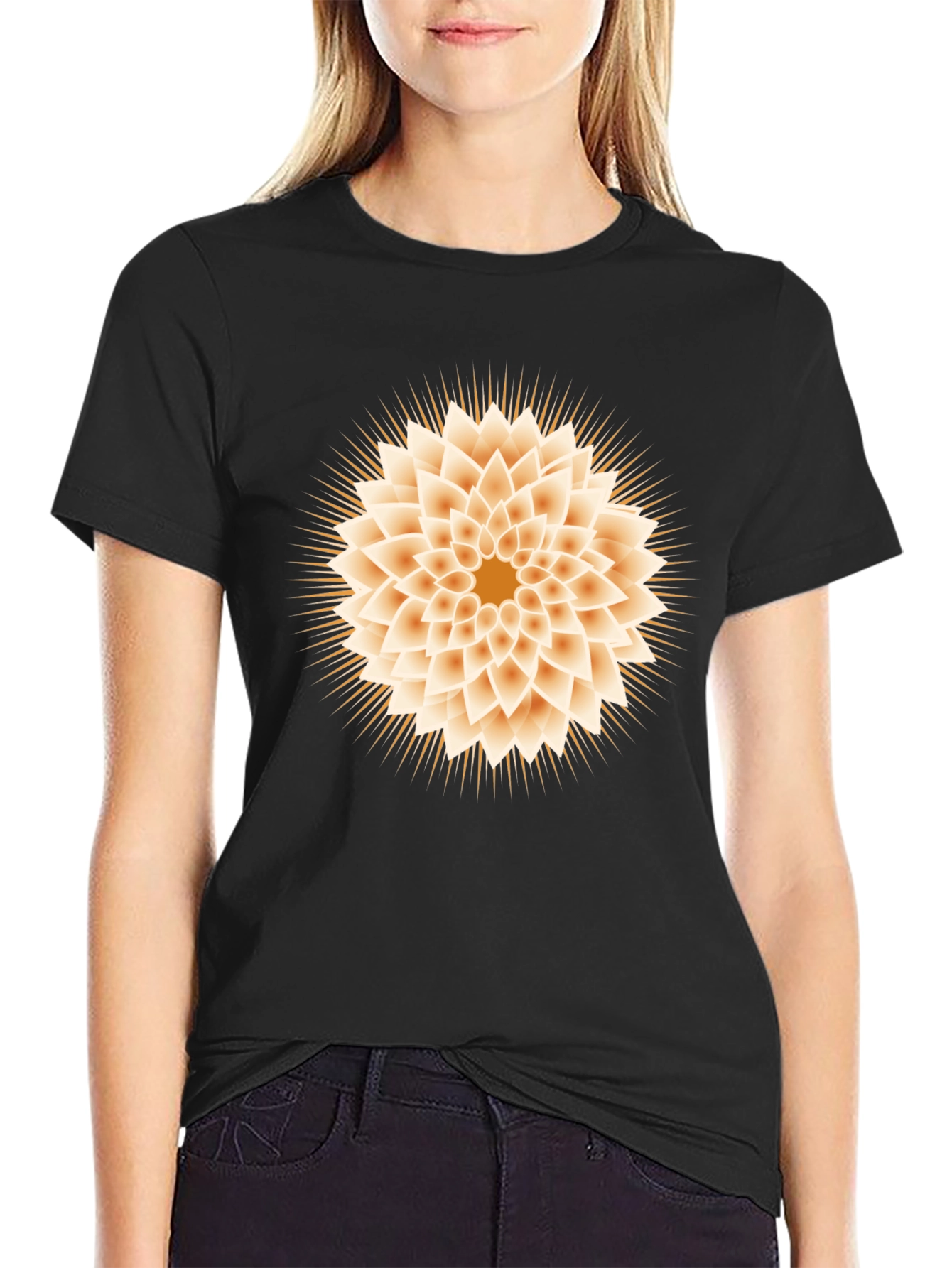 Geometric Flower Graphic Tee - Black