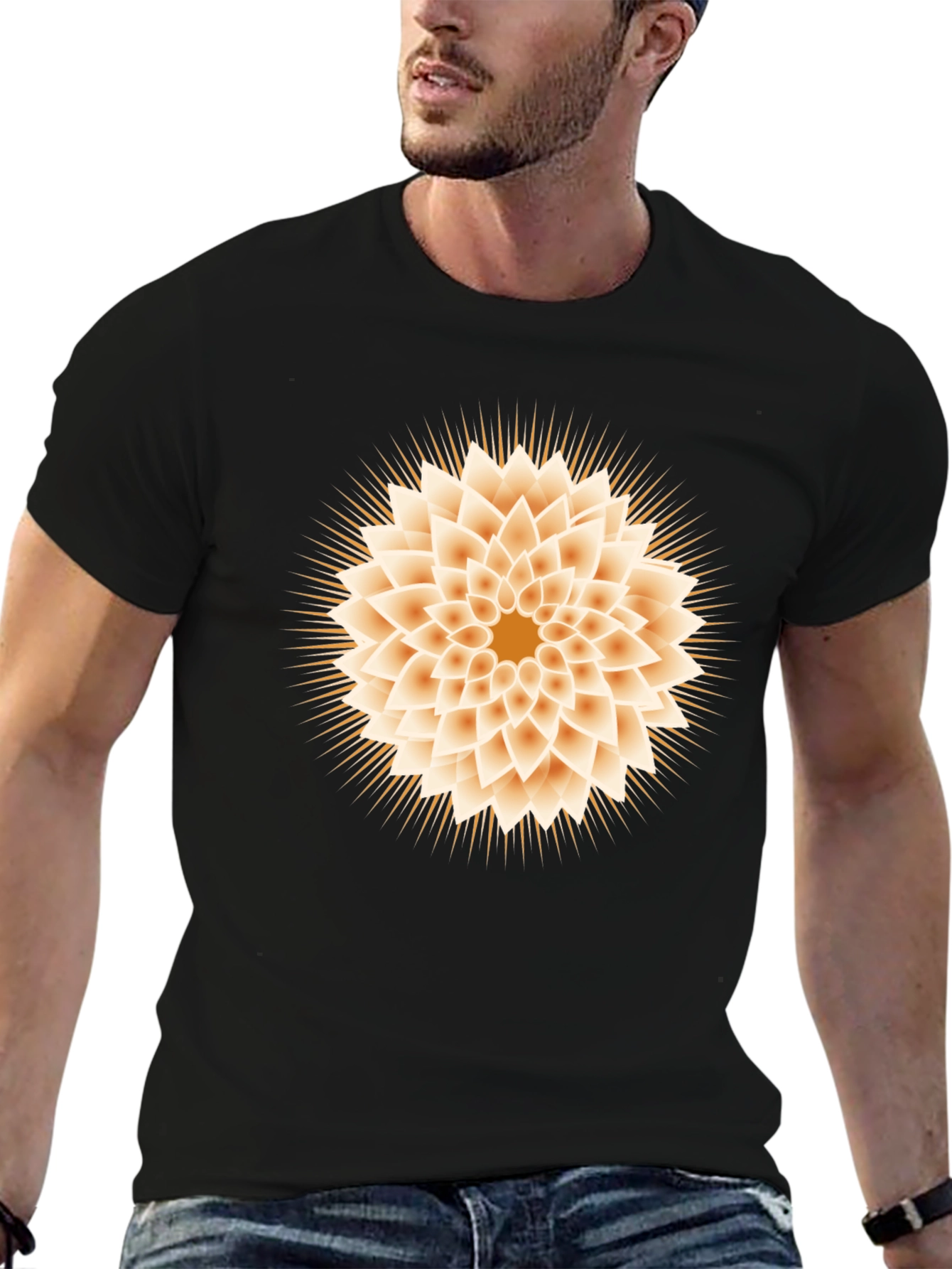 Geometric Flower Graphic Tee - Black