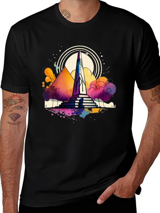 Abstract Obelisk Graphic Tee - Mens Black T-Shirt