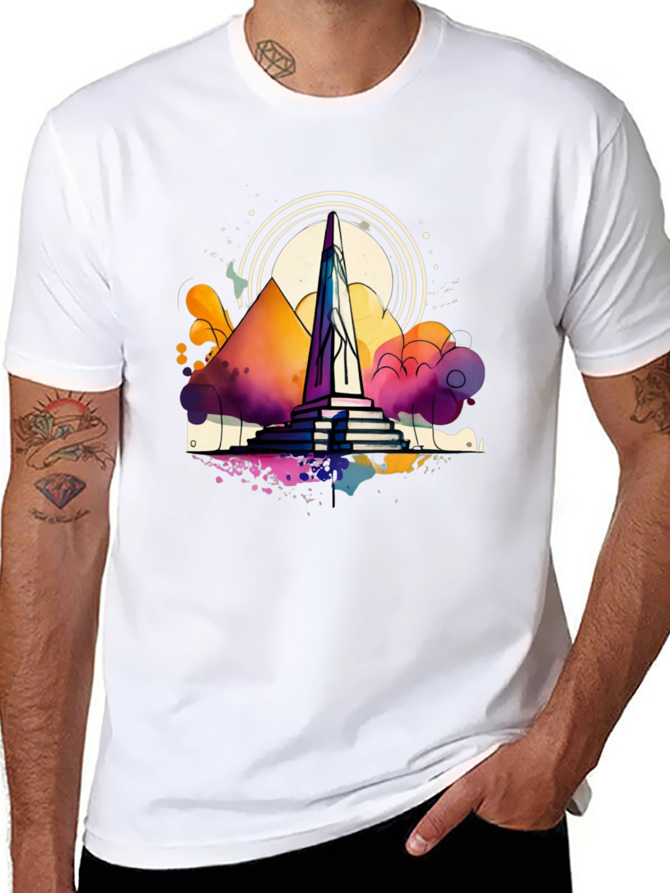 Abstract Obelisk Graphic Tee - Mens Black T-Shirt