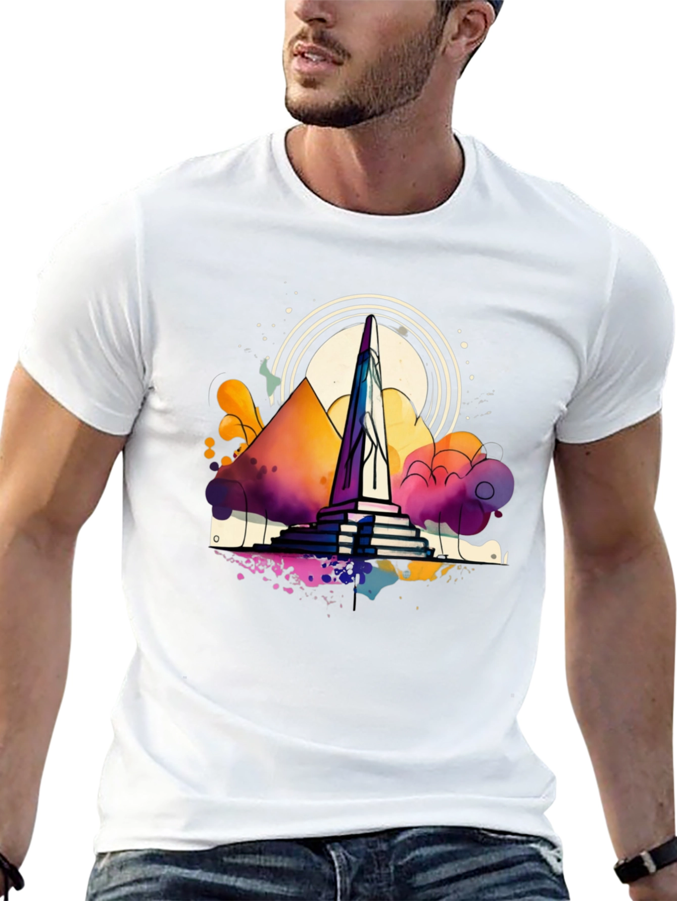Abstract Obelisk Graphic Tee - Mens Black T-Shirt