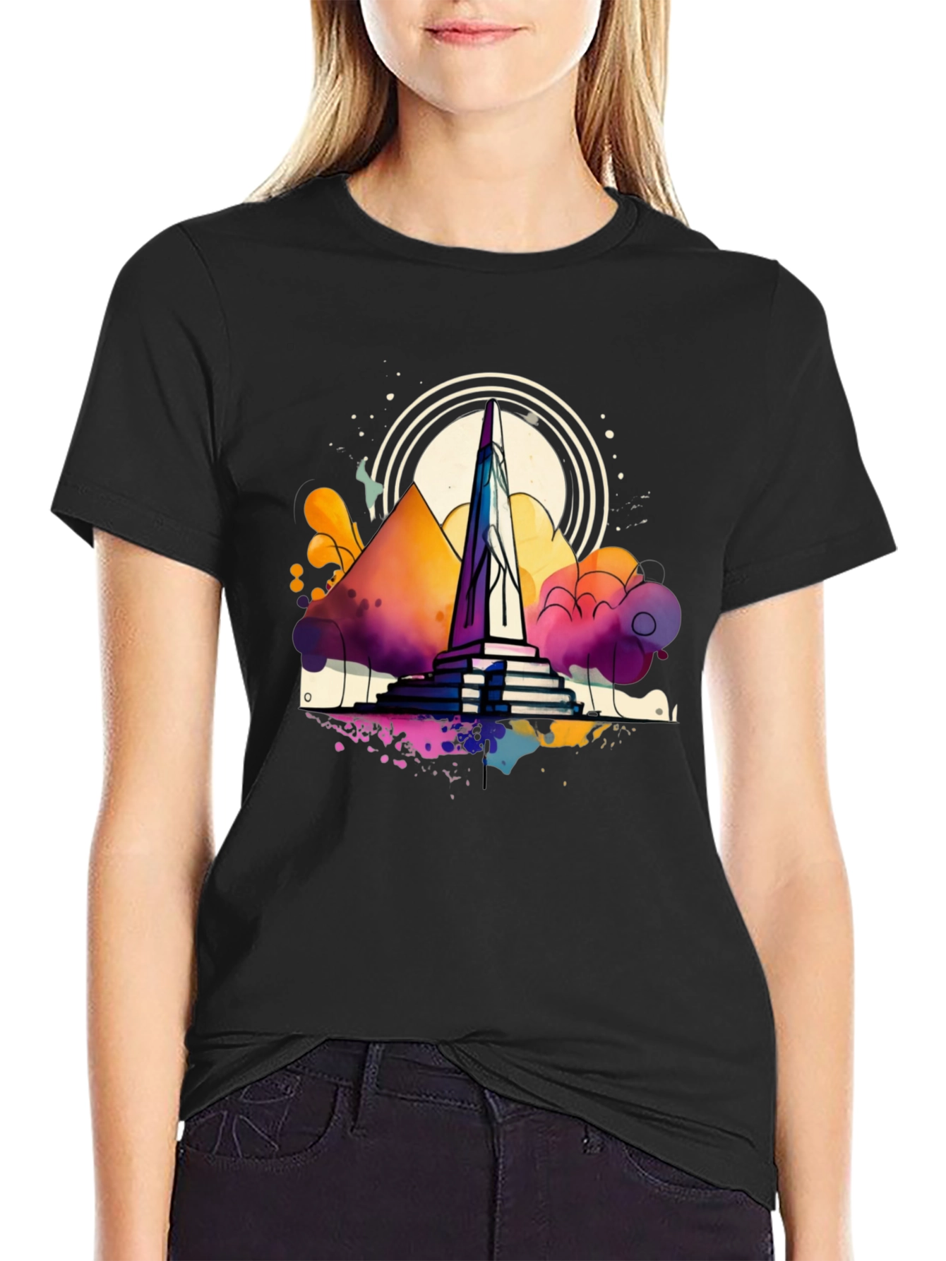 Abstract Obelisk Graphic Tee - Mens Black T-Shirt