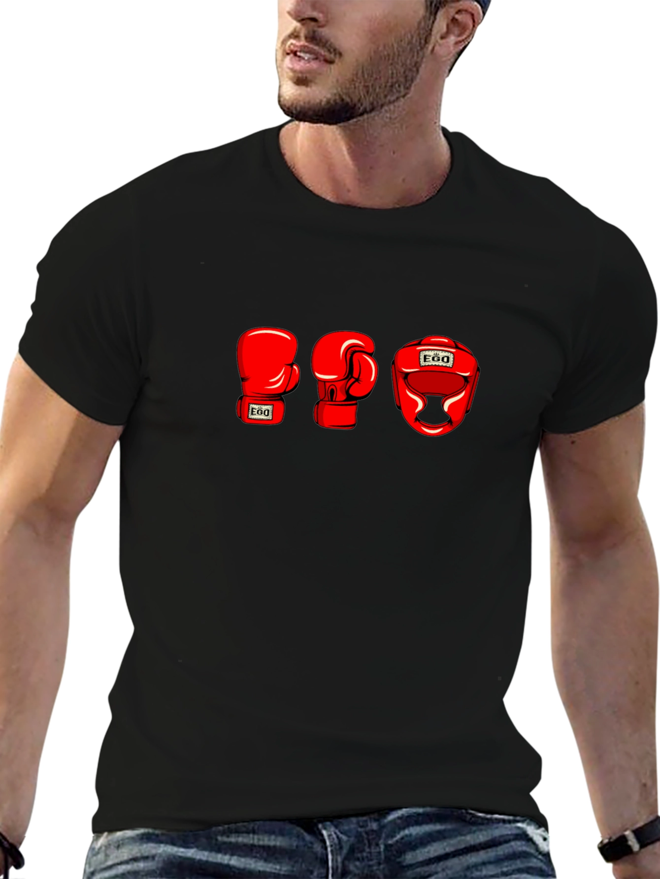 EGO Boxing Gloves and Headgear Black T-Shirt