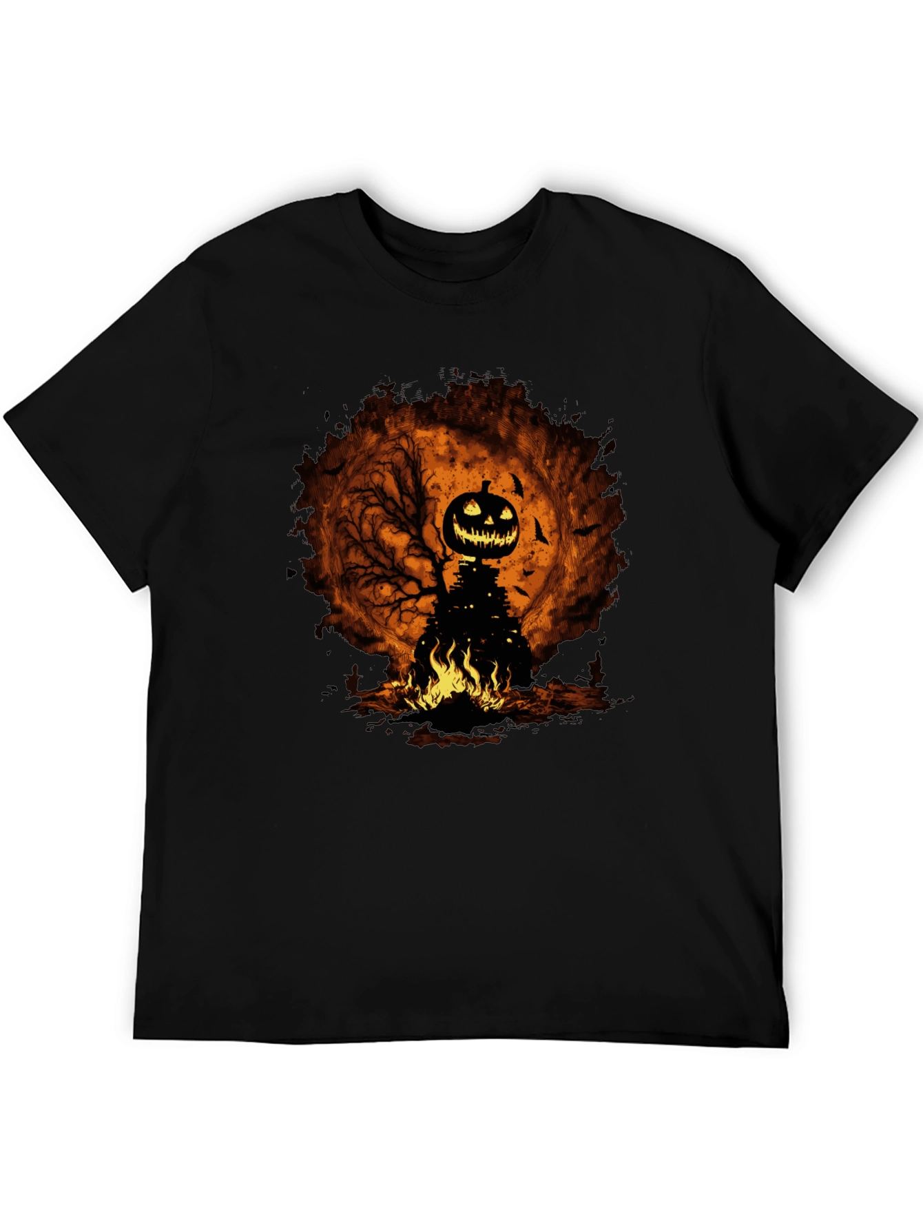 Halloween Pumpkin Head Black T-Shirt