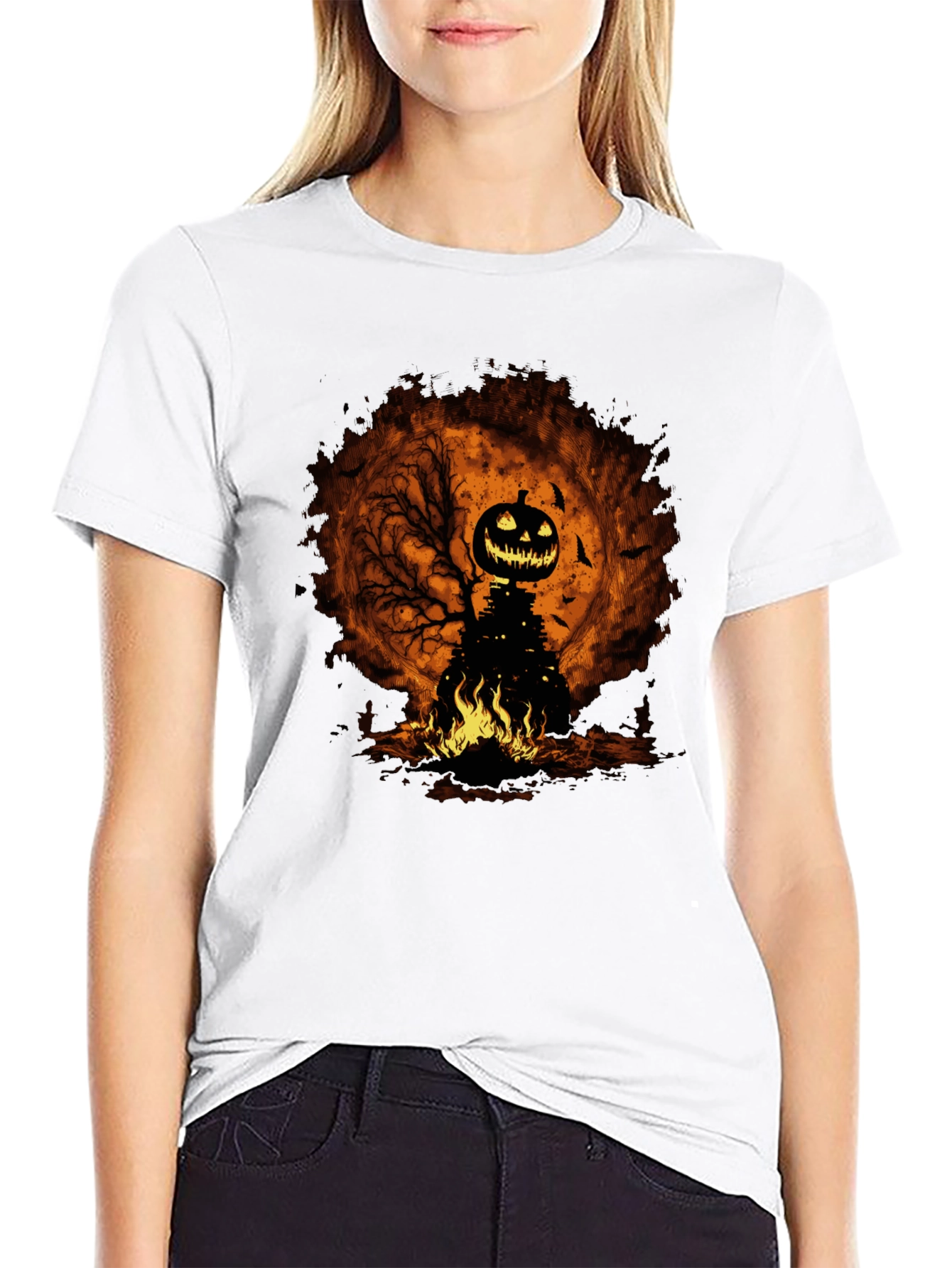 Halloween Pumpkin Head Black T-Shirt