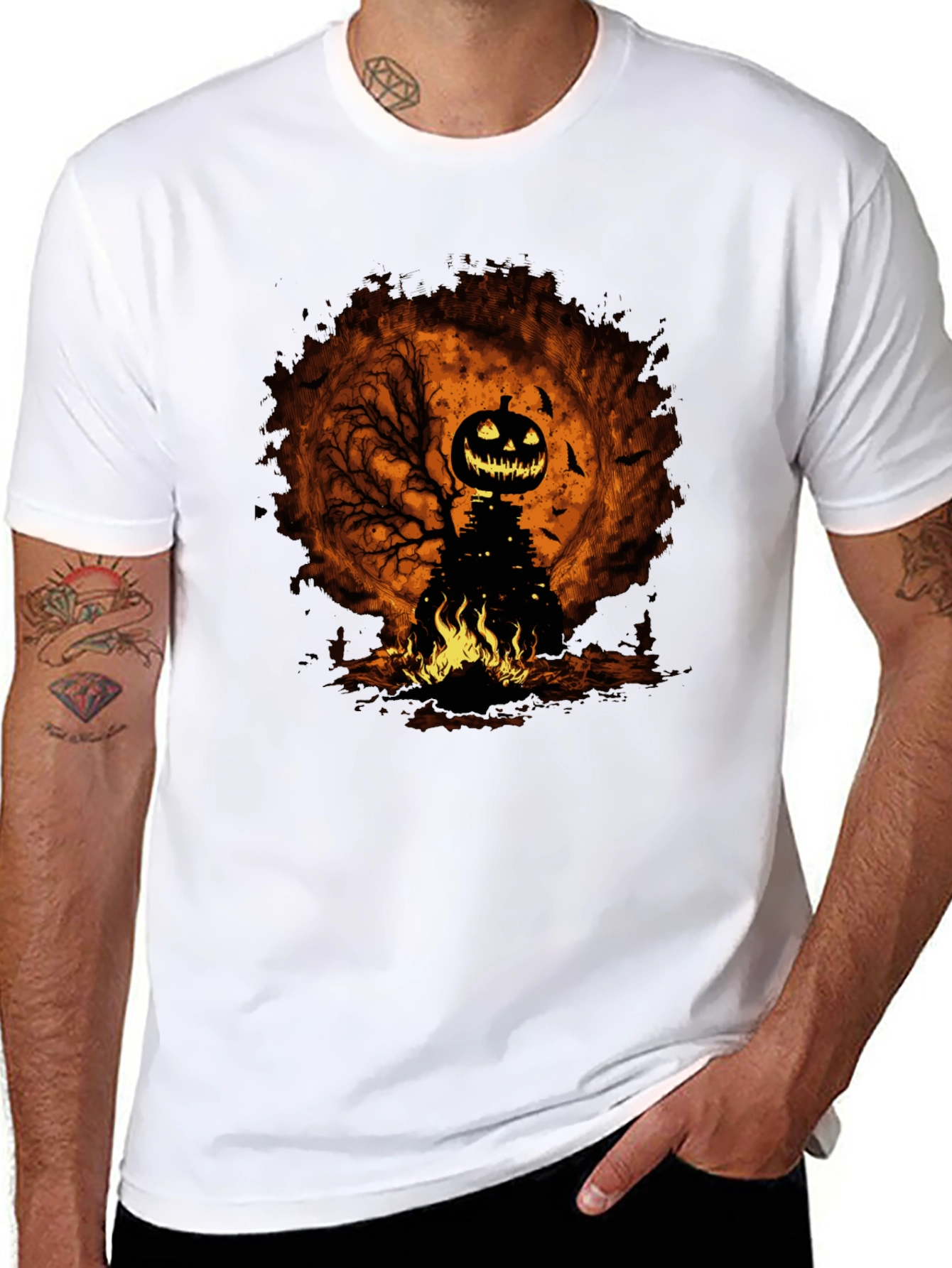 Halloween Pumpkin Head Black T-Shirt
