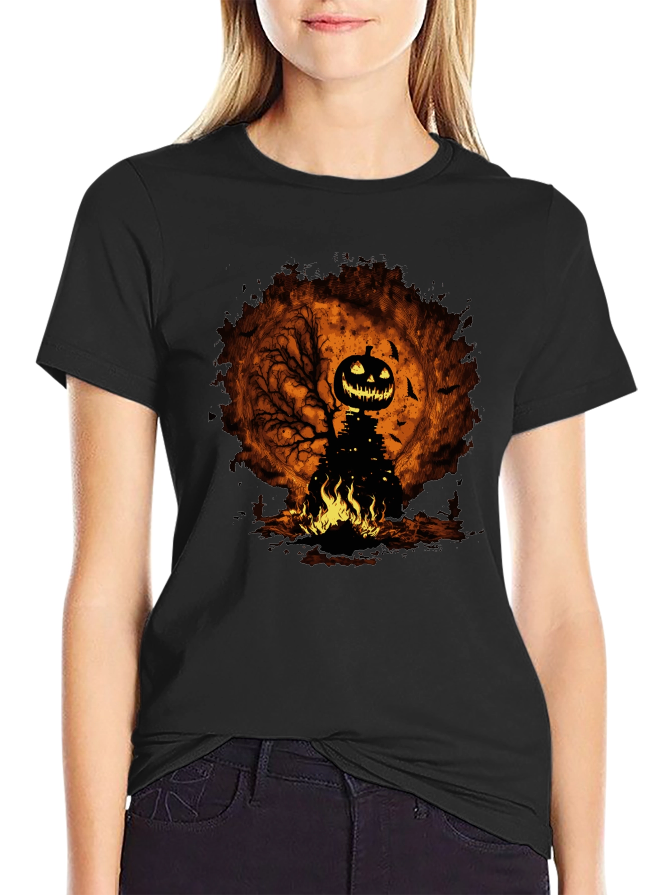 Halloween Pumpkin Head Black T-Shirt