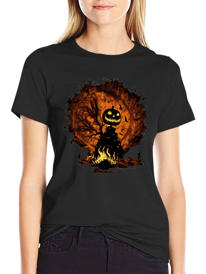 Halloween Pumpkin Head Black T-Shirt