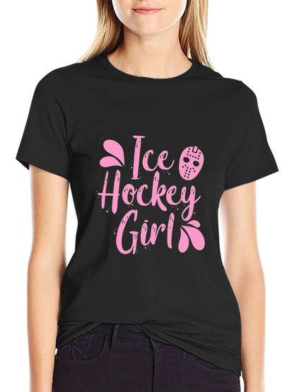 Ice Hockey Girl Pink Graphic T-Shirt