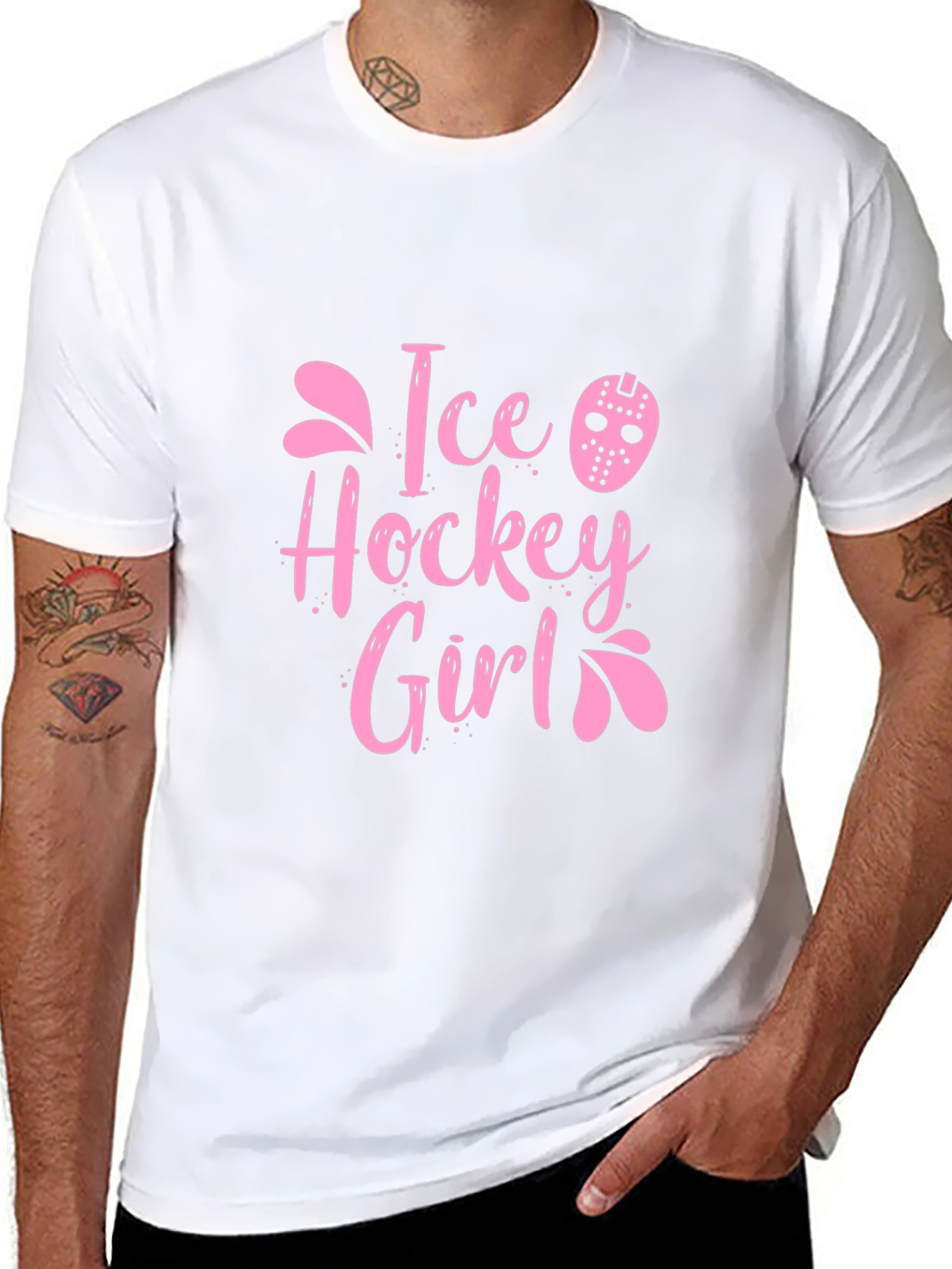 Ice Hockey Girl Pink Graphic T-Shirt