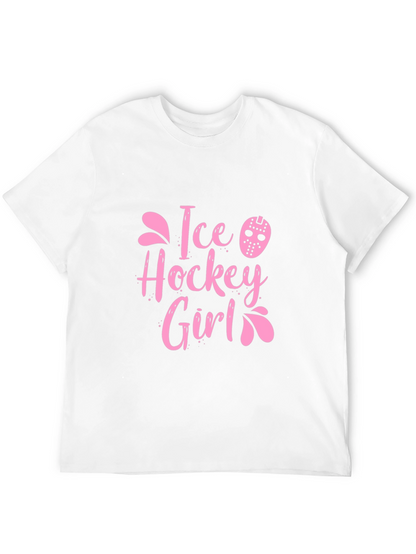 Ice Hockey Girl Pink Graphic T-Shirt