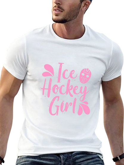 Ice Hockey Girl Pink Graphic T-Shirt