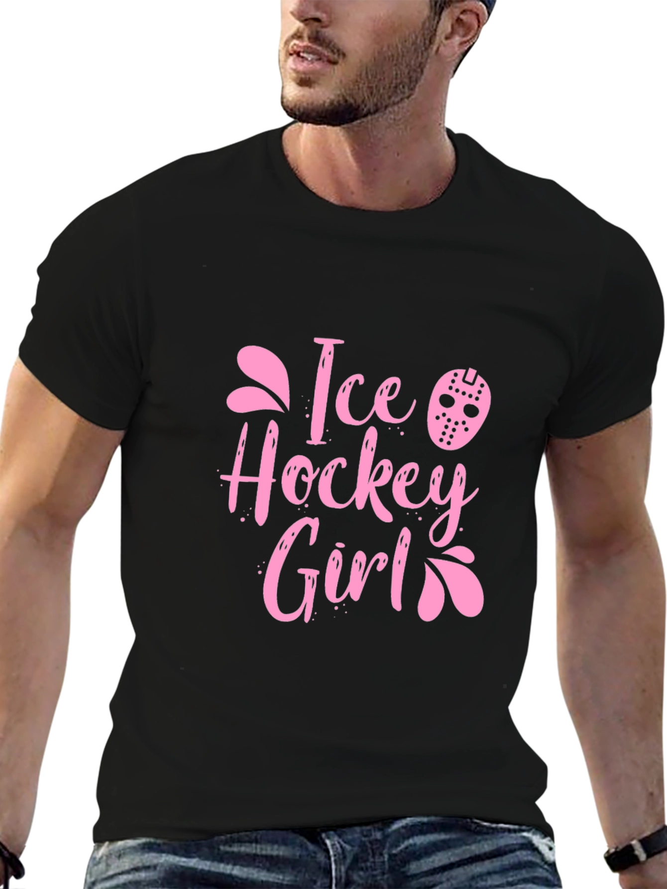 Ice Hockey Girl Pink Graphic T-Shirt