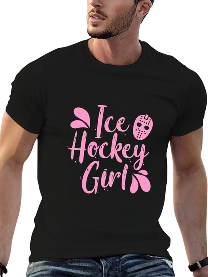 Ice Hockey Girl Pink Graphic T-Shirt