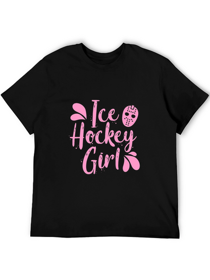 Ice Hockey Girl Pink Graphic T-Shirt