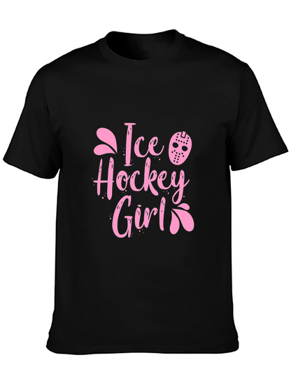 Ice Hockey Girl Pink Graphic T-Shirt